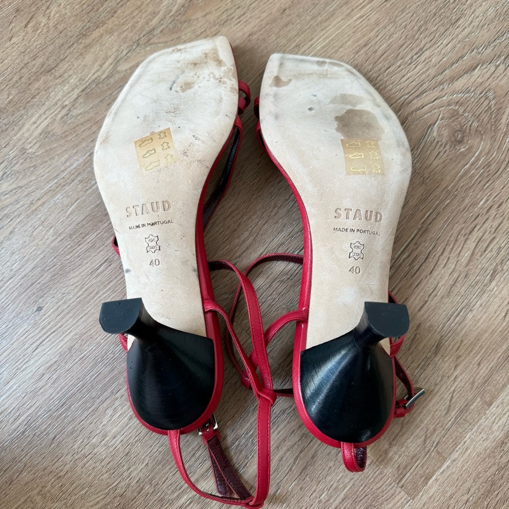 NEW Staud Gita Red Strappy Asymmetrical Heel Sandals - Picture 5 of 5